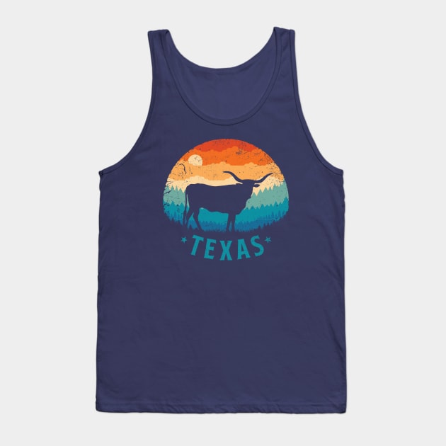 Texas Longhorn Retro Sunset Tank Top by TigerTom